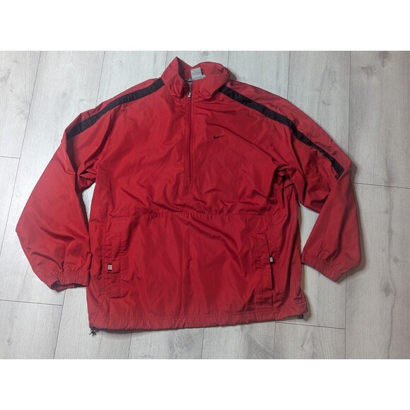 Vintage Nike Windbreaker Pullover Red 1/4 Q Zip Jacket Adult Large Vented 90's - Picture 1 of 11